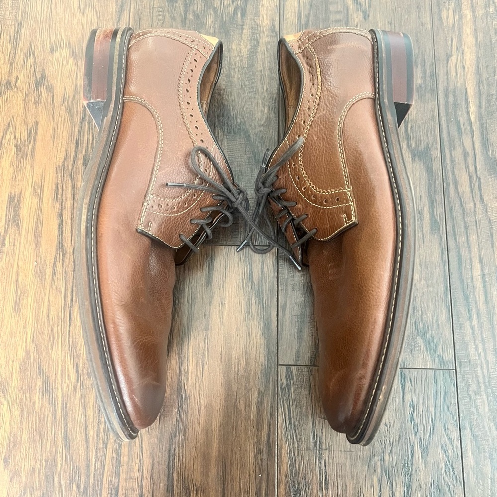 Johnston & Murphy men’s sheepskin leather tan Oxford dress shoes size 10.5 - Picture 4 of 9